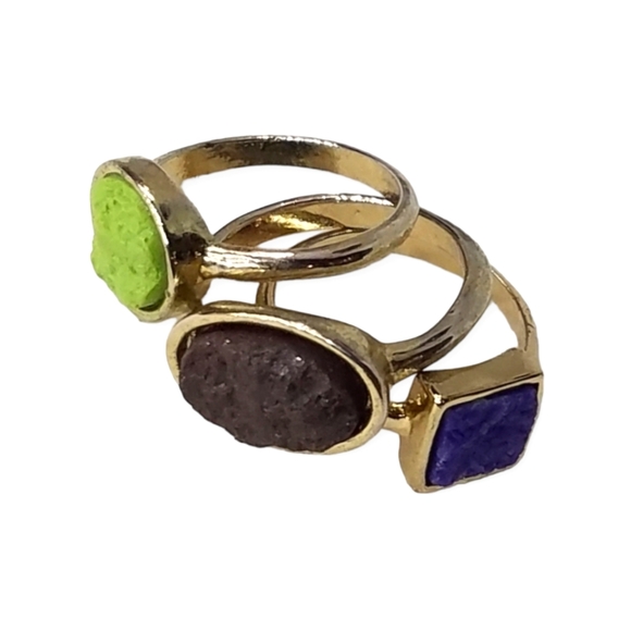 Gold-tone Druzy Stone Ring Set, Size 8.5 - Picture 1 of 2